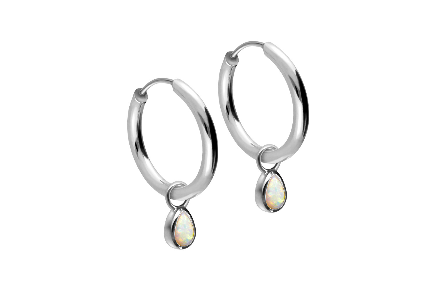 Chirurgenstahl Ohrclicker Creolen SYNTHETISCHER OPALTROPFEN von Piercingline